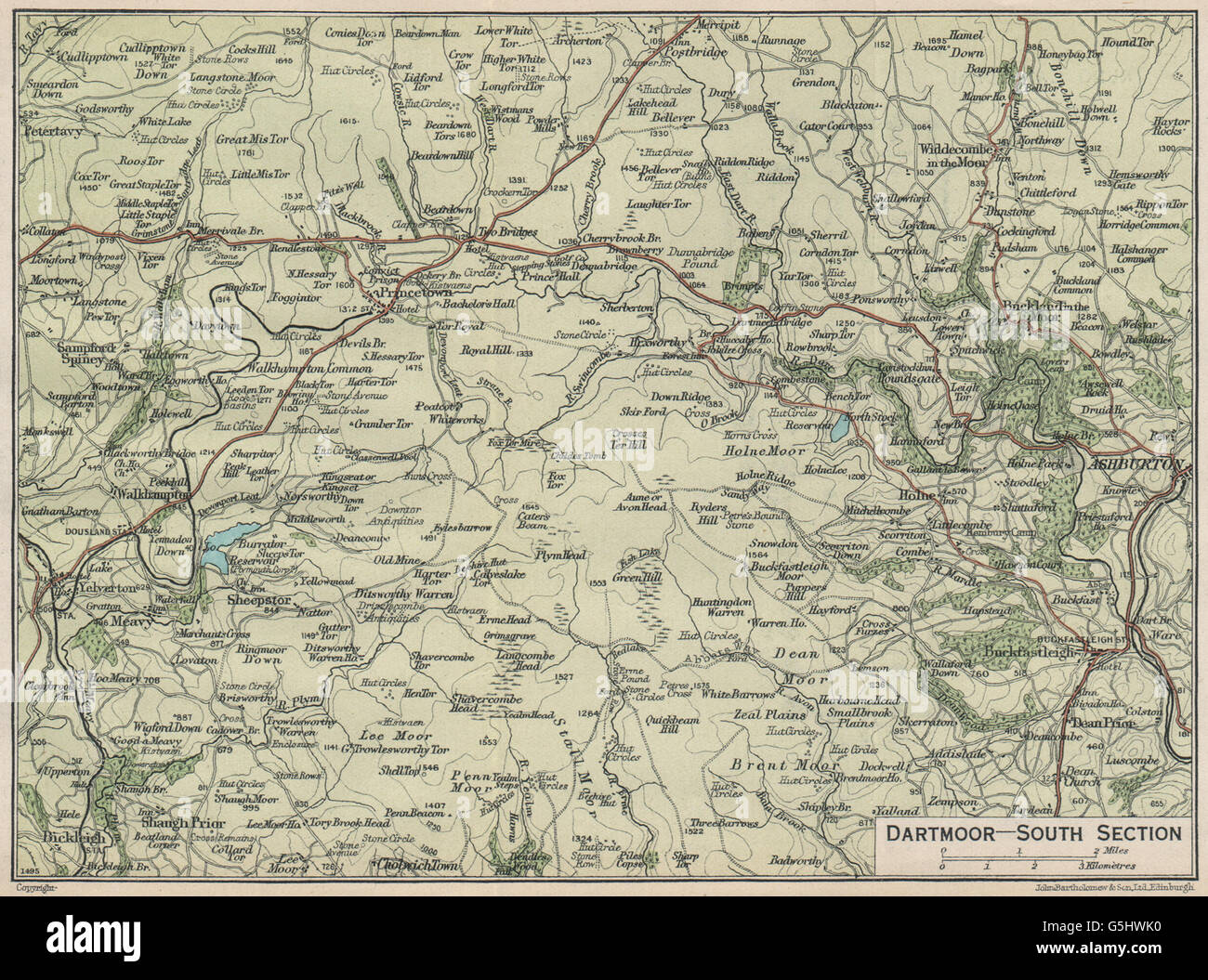 DARTMOOR SOUTH. Ashburton Buckfastleigh Yelverton. Vintage map plan