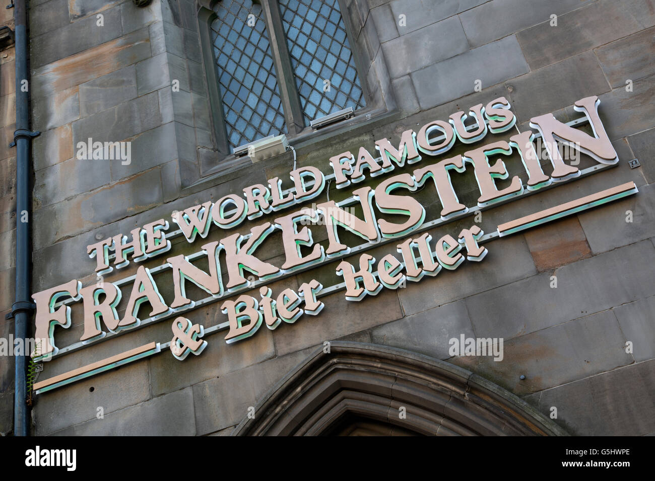 Frankenstein Pub Sign, Edinburgh, Scotland Stock Photo