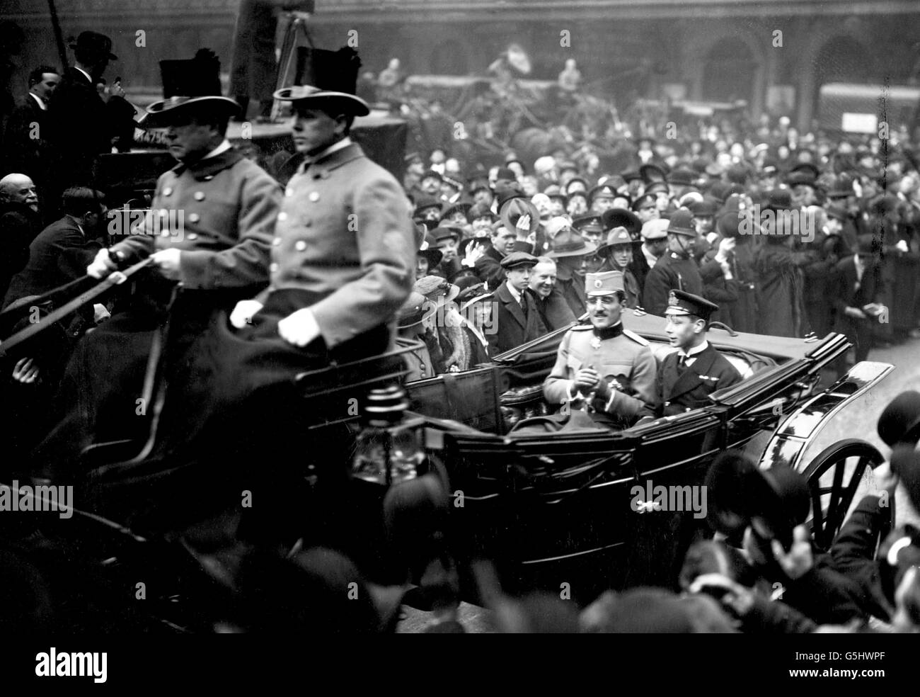 Prince Albert shares a carriage with Alexander, Crown Prince of Serbia as they travel through London. Stock Photo