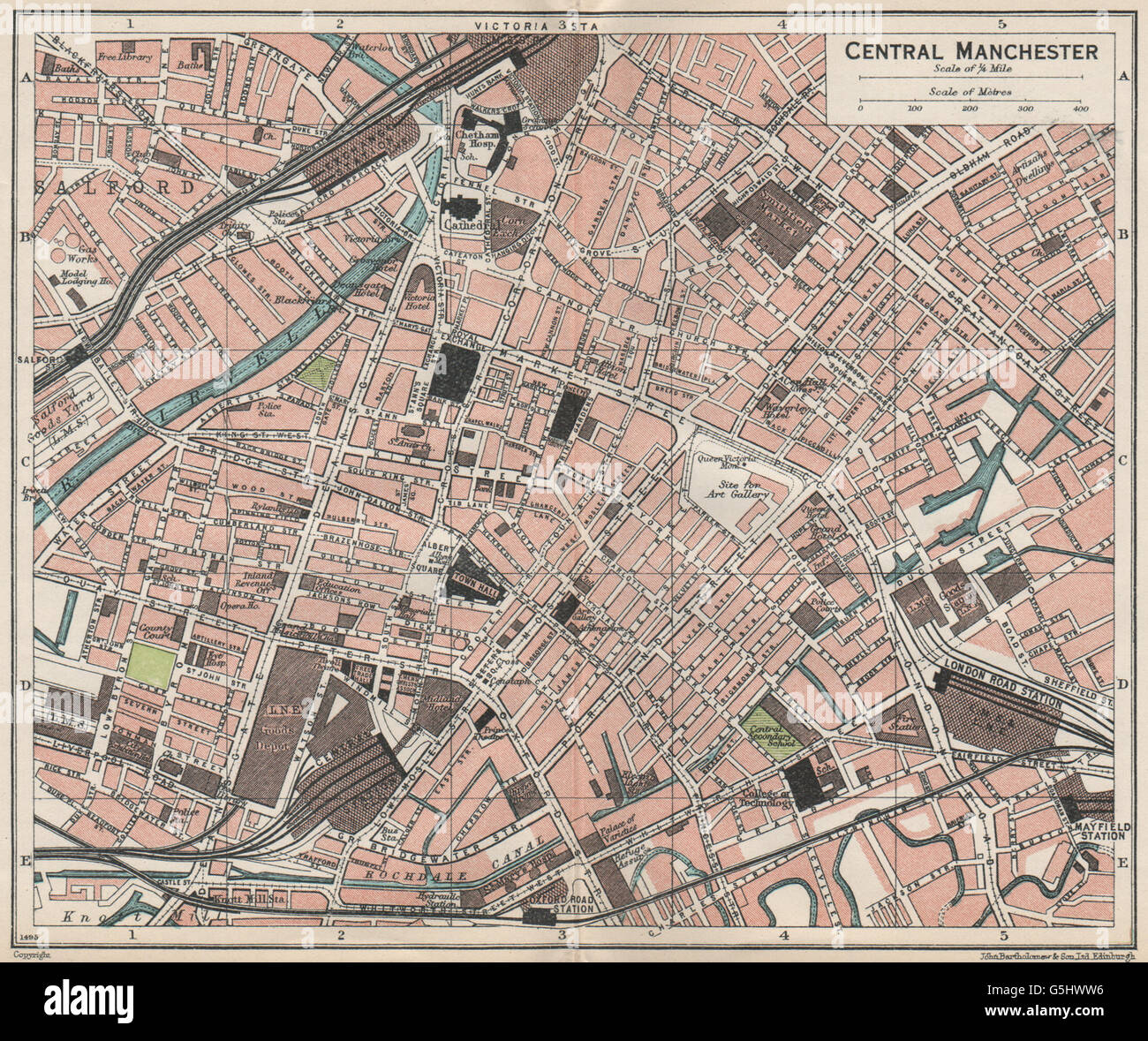 Map Of Central Manchester Central Manchester. Vintage Town City Map Plan. Lancashire, 1930 Stock  Photo - Alamy