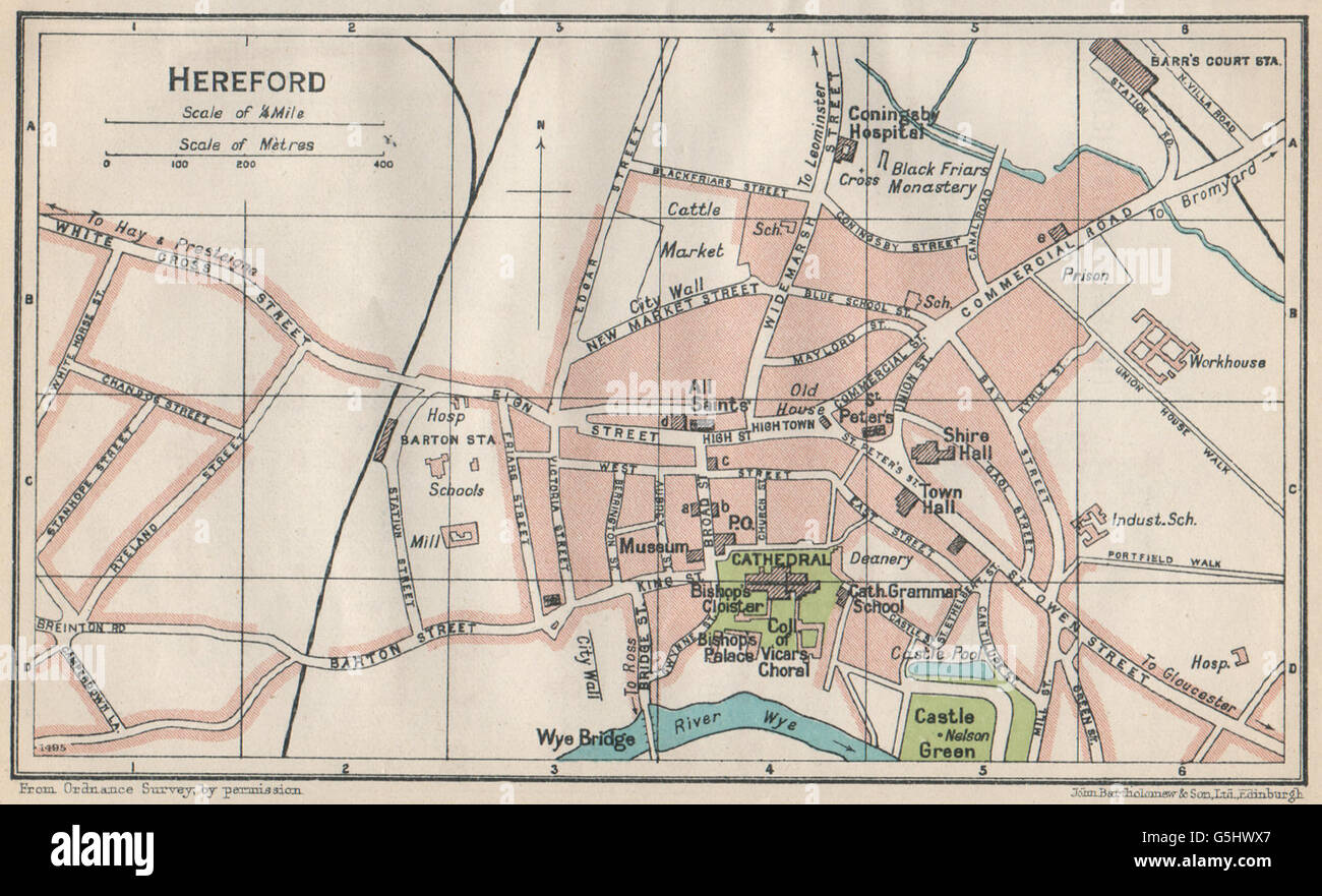 HEREFORD. Vintage town city map plan. Herefordshire, 1930 Stock Photo