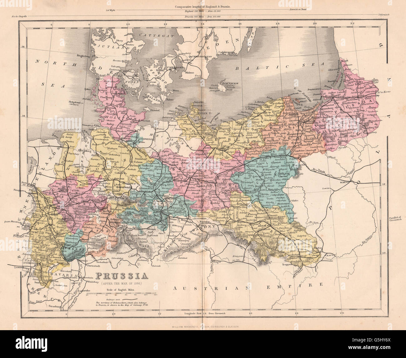 FRANCO-PRUSSIAN WAR: Prussia (After the war of 1866) , 1875 antique map Stock Photo