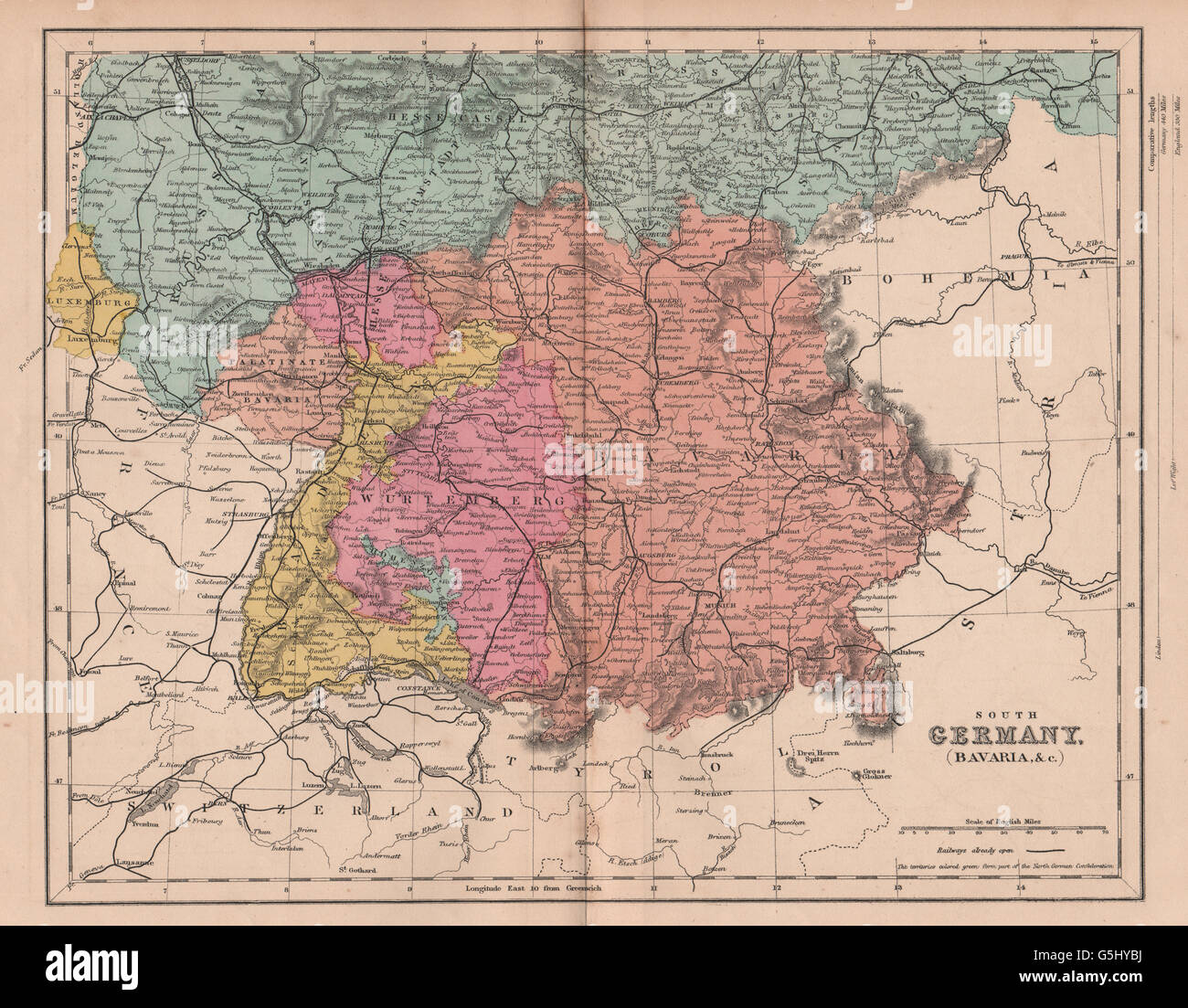 SOUTHERN GERMANY: Bavaria Wurttemberg Hesse Baden. Franco-Prussian War, 1875 map Stock Photo