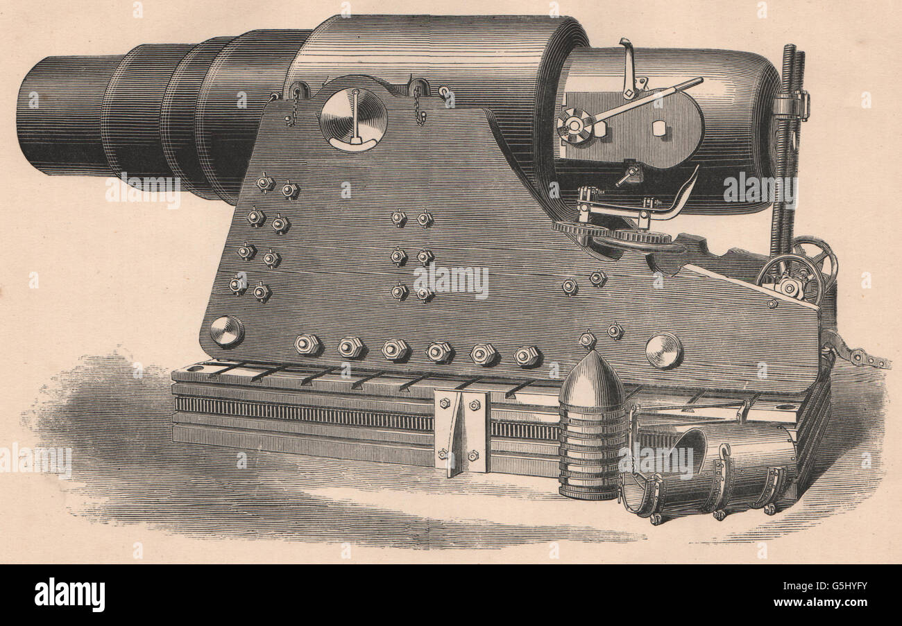 FRANCO-PRUSSIAN WAR: Krupp's 1000-Pounder gun. Militaria, antique print 1875 Stock Photo
