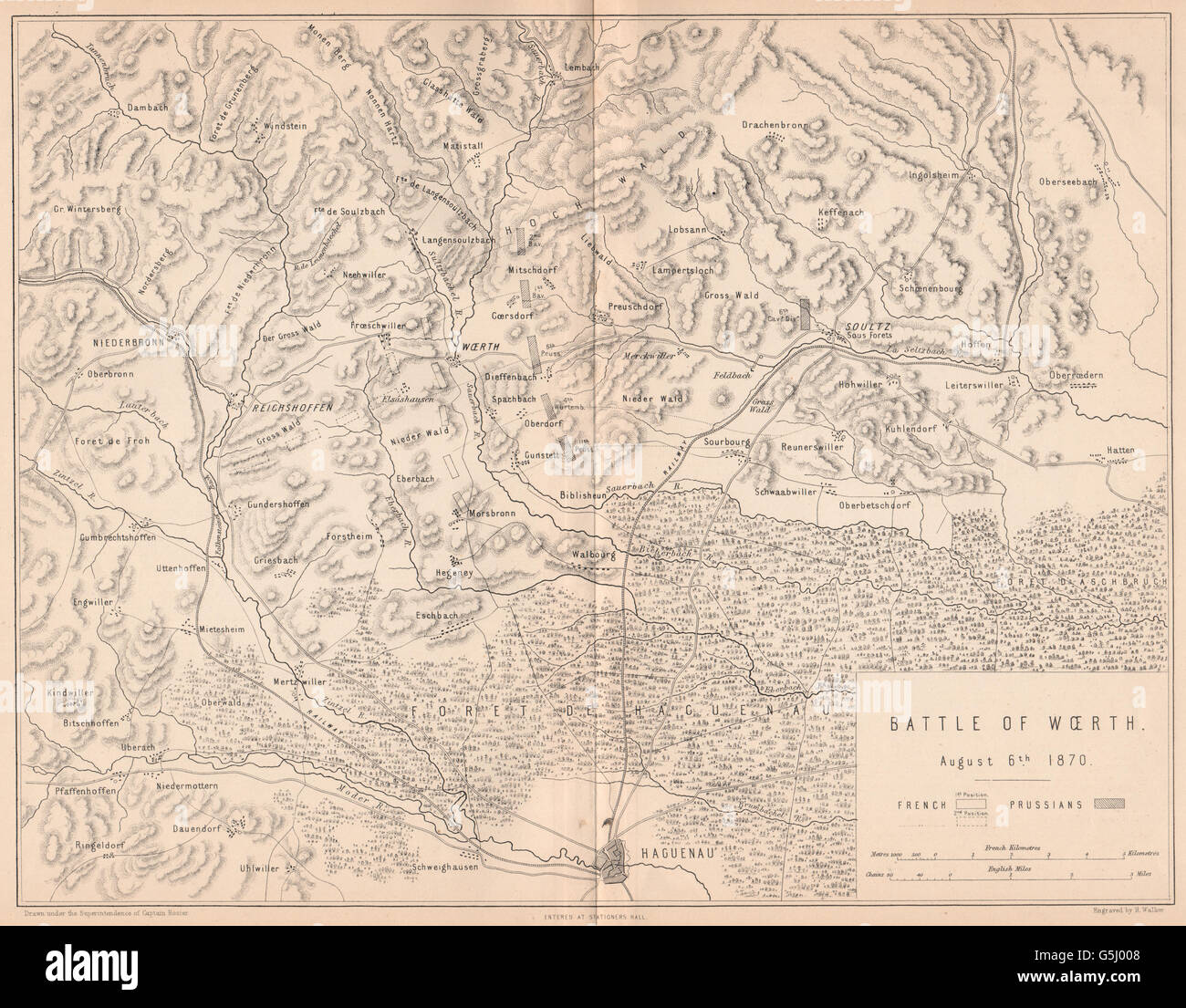 FRANCO-PRUSSIAN WAR: Battle of Woerth 1870. Haguenau Soultz Bas-Rhin, 1875 map Stock Photo