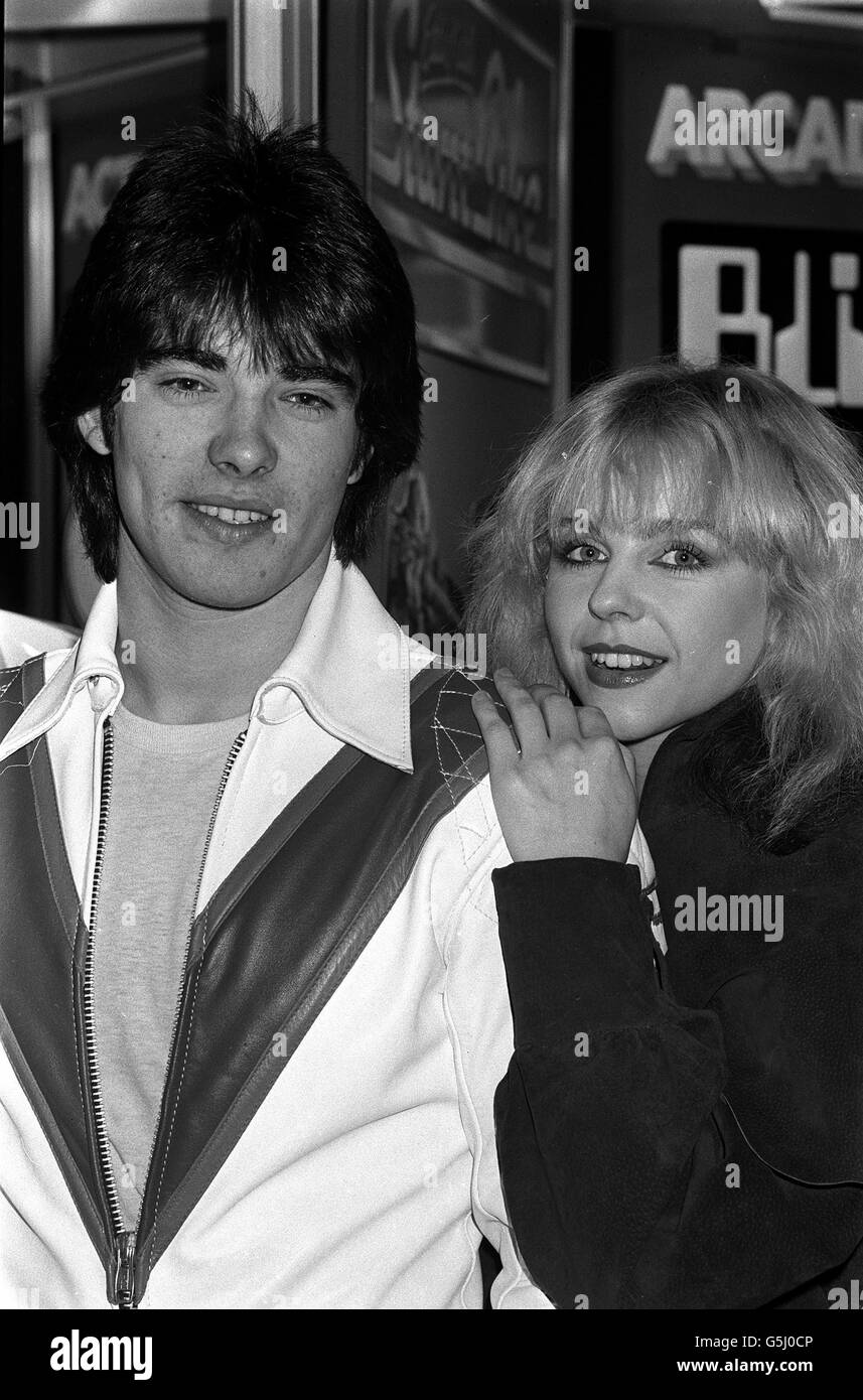 Daredevil motorcyclist Eddie Kidd, 21, and his current girlfriend - Hot Gossip dancer, Debbie Ash. Stock Photo