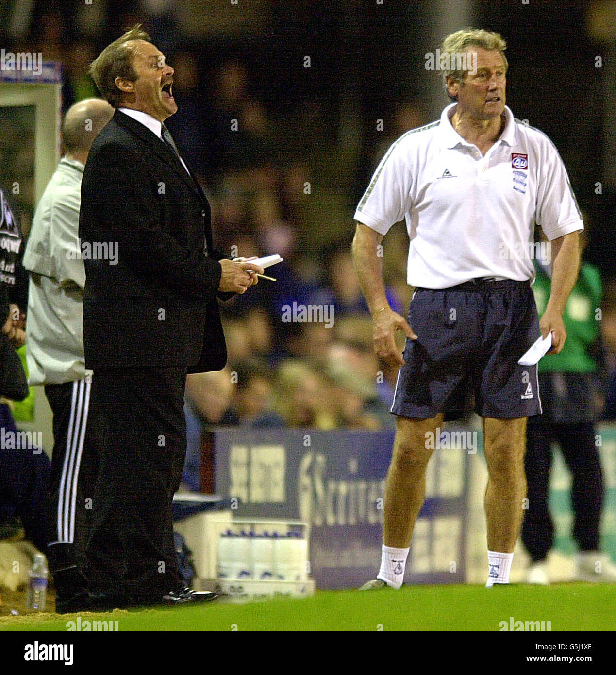 Birmingham City's carataker managers Mick Mills (left) and Jim Barron during the Nationwide Division One clash between Birmingham City v Gillingham at St. Andrews, Birmingham.. Photo: Rui Vieira... Stock Photo