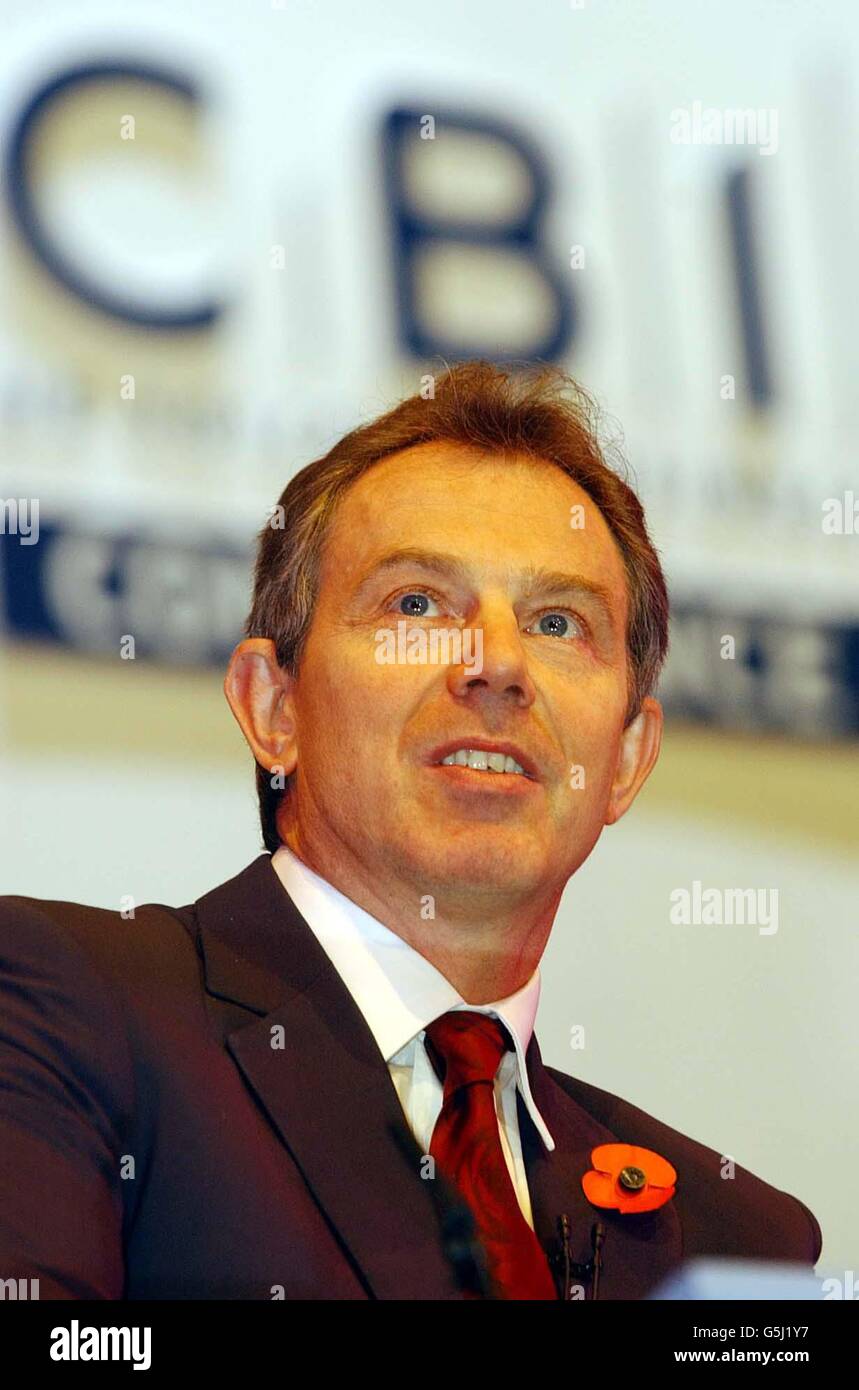 British Prime Minister Tony Blair addresses the Confederation of
