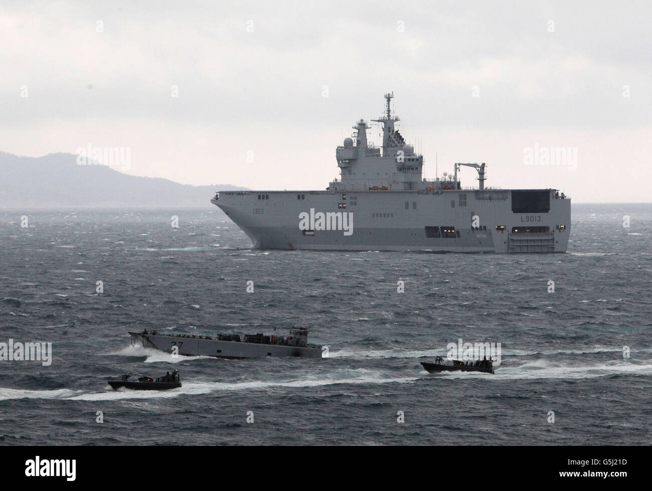 A general view of joint naval exercises with French and UK forces off the coast of Toulon, France. Stock Photo