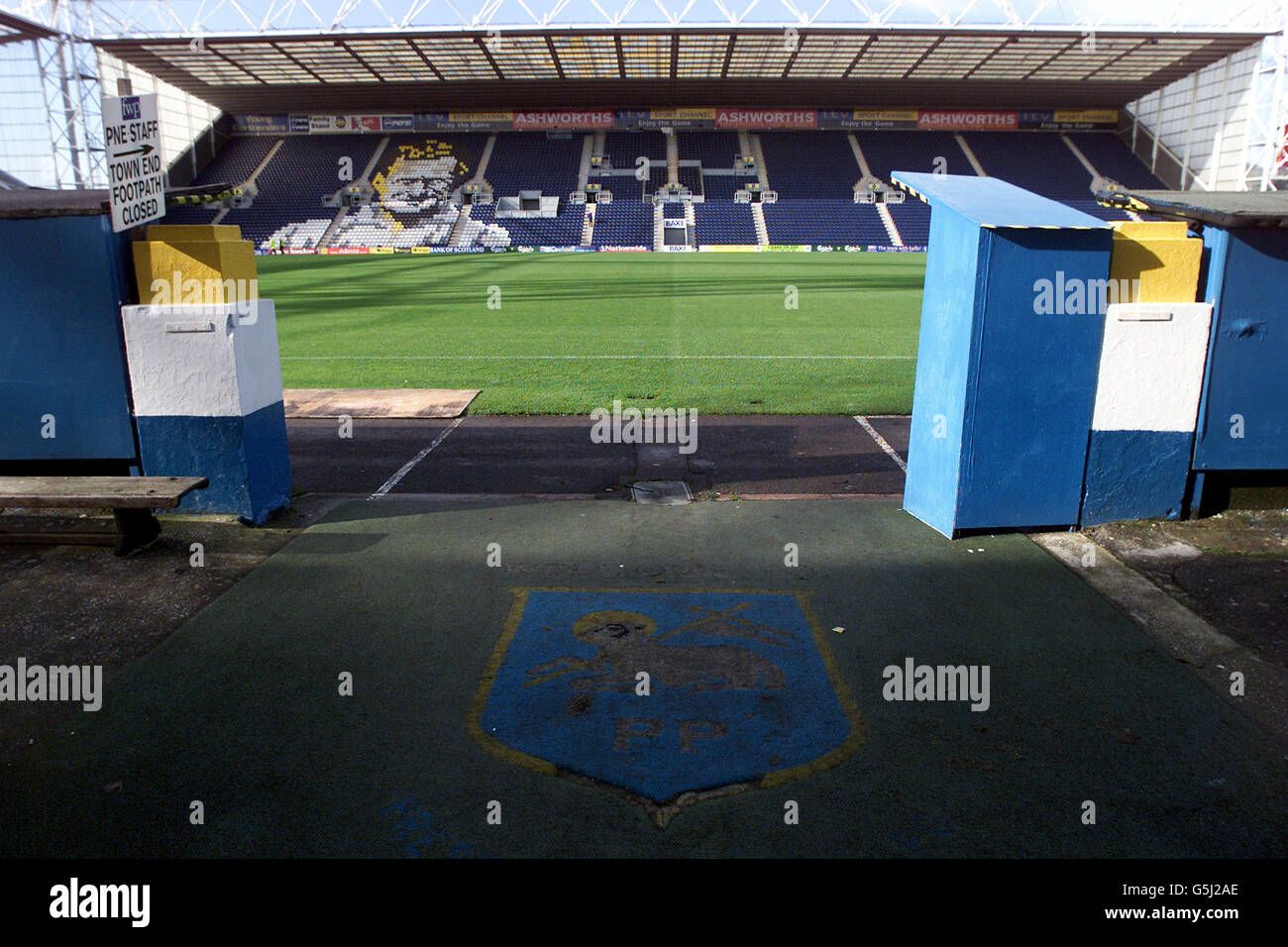 General View of Deepdale, home of Preston North End Football Club. . Stock Photo