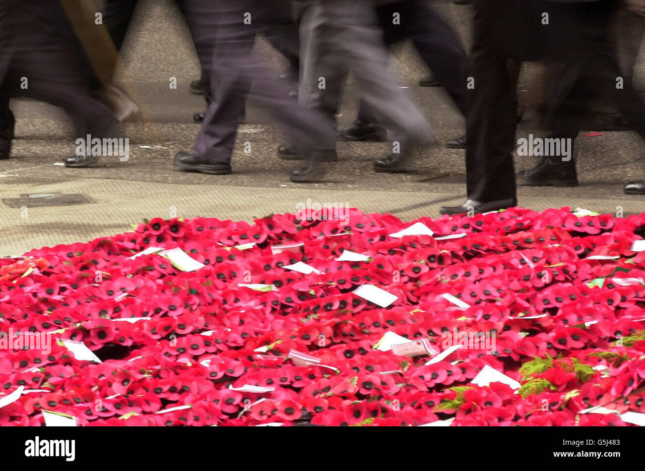Ex-servicemen march past wreaths at the Cenotaph in Whitehall, London, at the annual Remembrance Day parade. Stock Photo