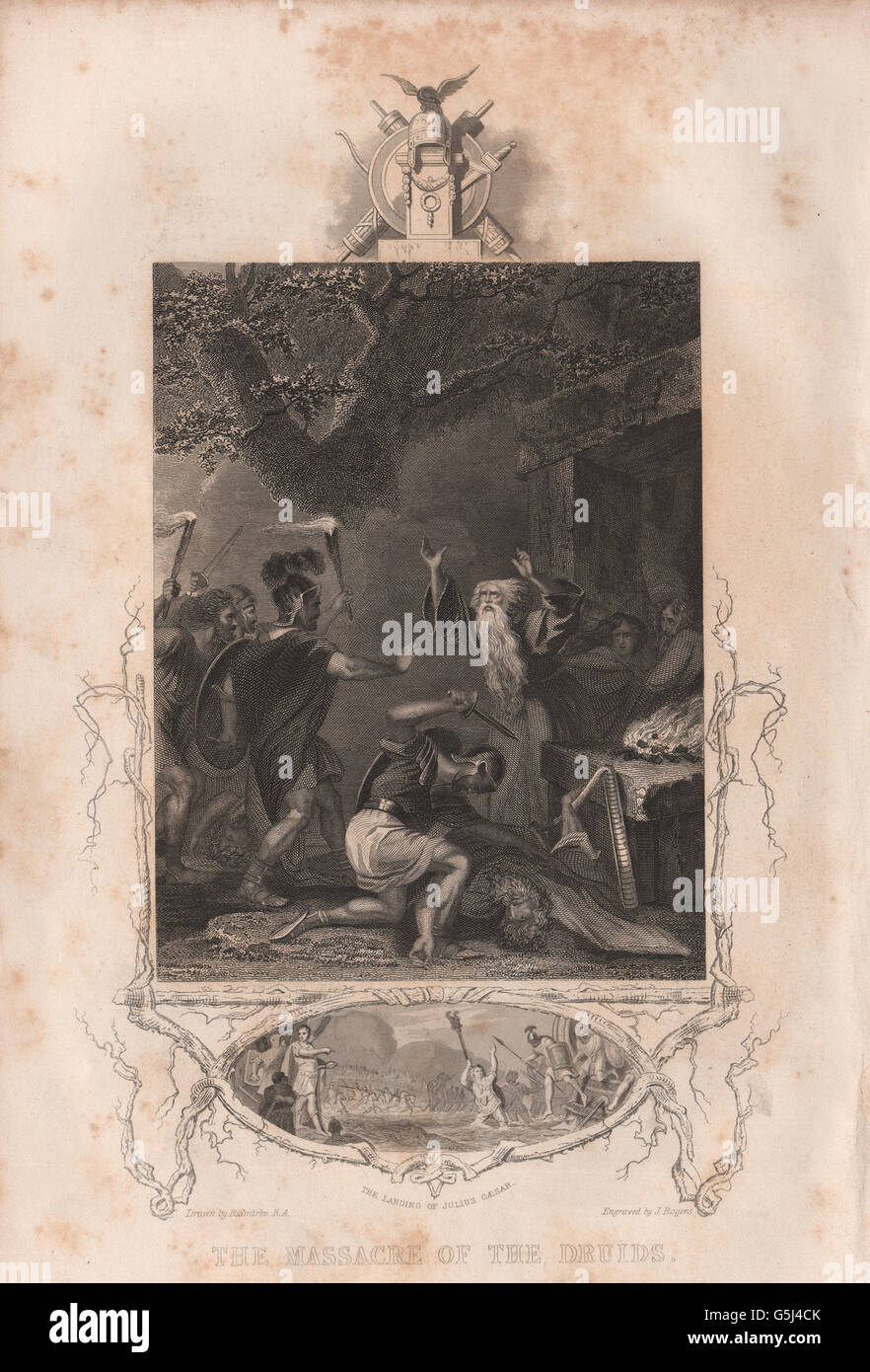 BRITISH HISTORY: The Massacre of the Druids. The landing of Julius Caesar, 1853 Stock Photo