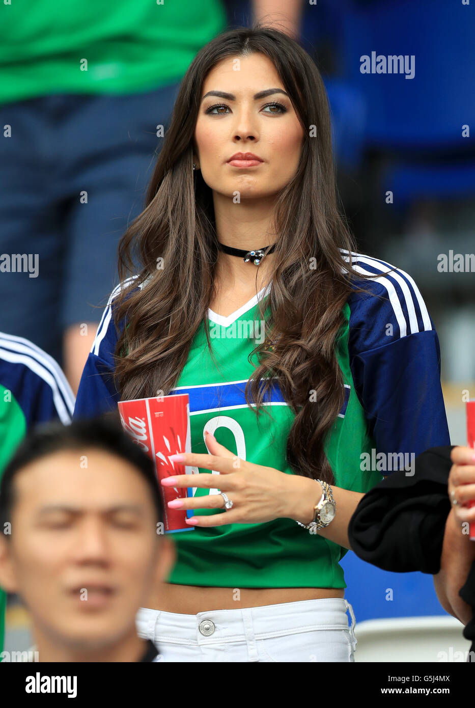 Vanessa Chung, wife of Northern Ireland's Kyle Lafferty in the stands before the UEFA Euro 2016, Group C match at the Parc Des Princes, Paris. Stock Photo