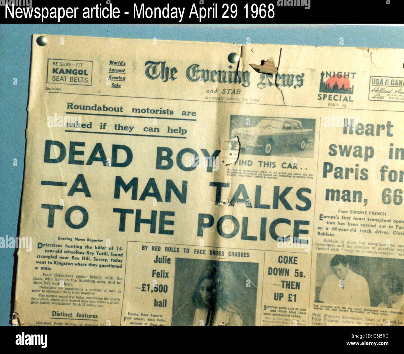 Newspaper cutting of Schoolboy of schoolboy Roy Tuthill Stock Photo