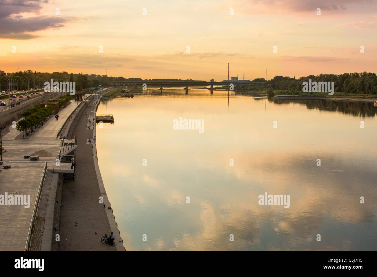 Sunset over Visla river in Warsaw, Poland Stock Photo