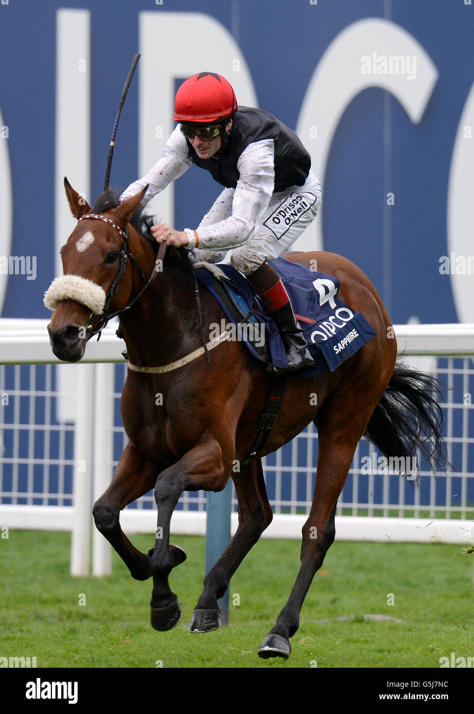 Sapphire ridden by Pat Smullen winners of the Qipco British Champions Fillies' And Mares' Stakes Stock Photo