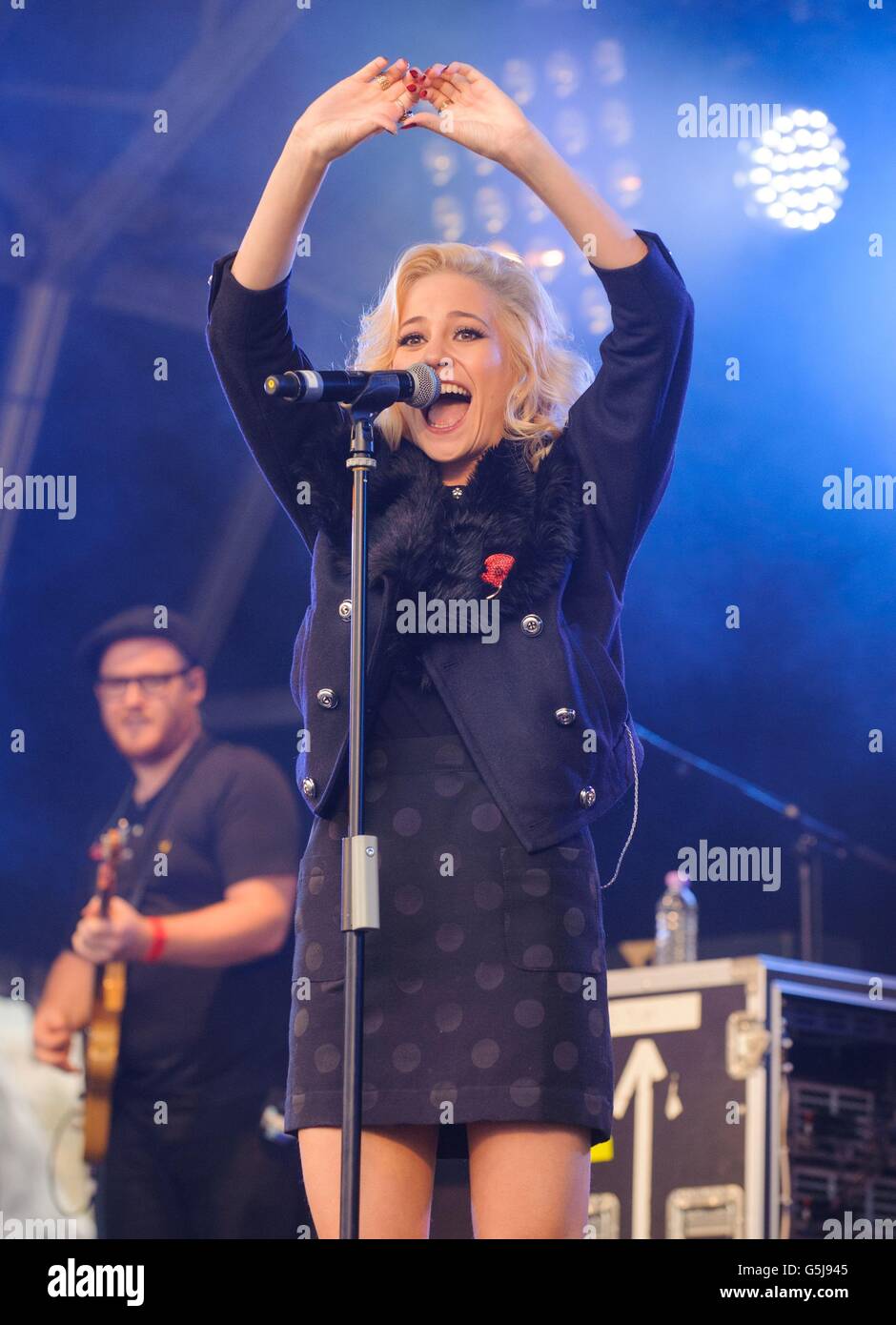 Pixie Lott performs at the launch of the Royal British Legion Poppy Appeal 2012, in Trafalgar Square, central London. Stock Photo