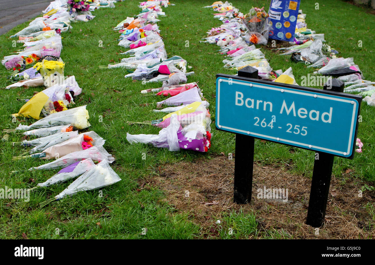 Floral tributes left at Barn Mead in Harlow in memory of Sabah Usmani