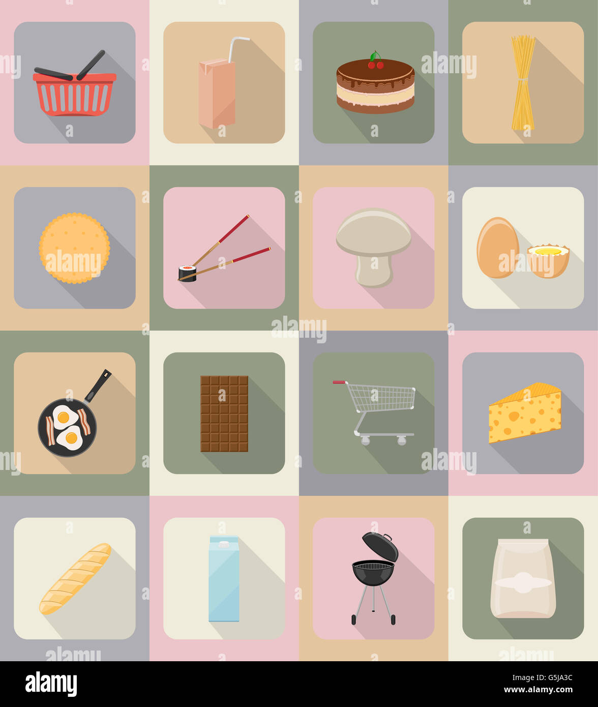 food and objects flat icons illustration isolated on background Stock ...