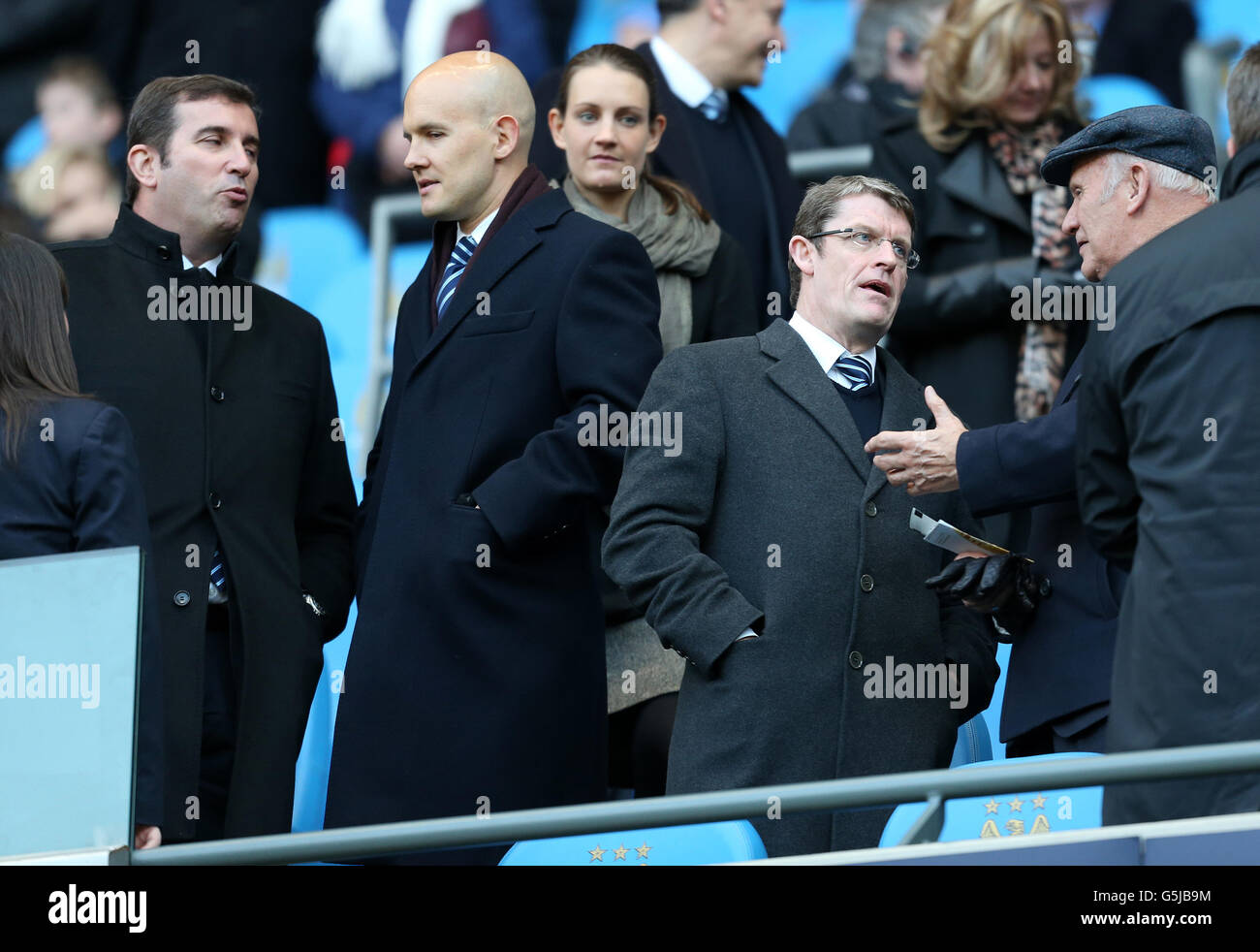 Manchester City S Former Football Administrator Brian Marwood Second Right Watches From The Stands Alongside Chief Executive Ferran Soriano Far Left Stock Photo Alamy