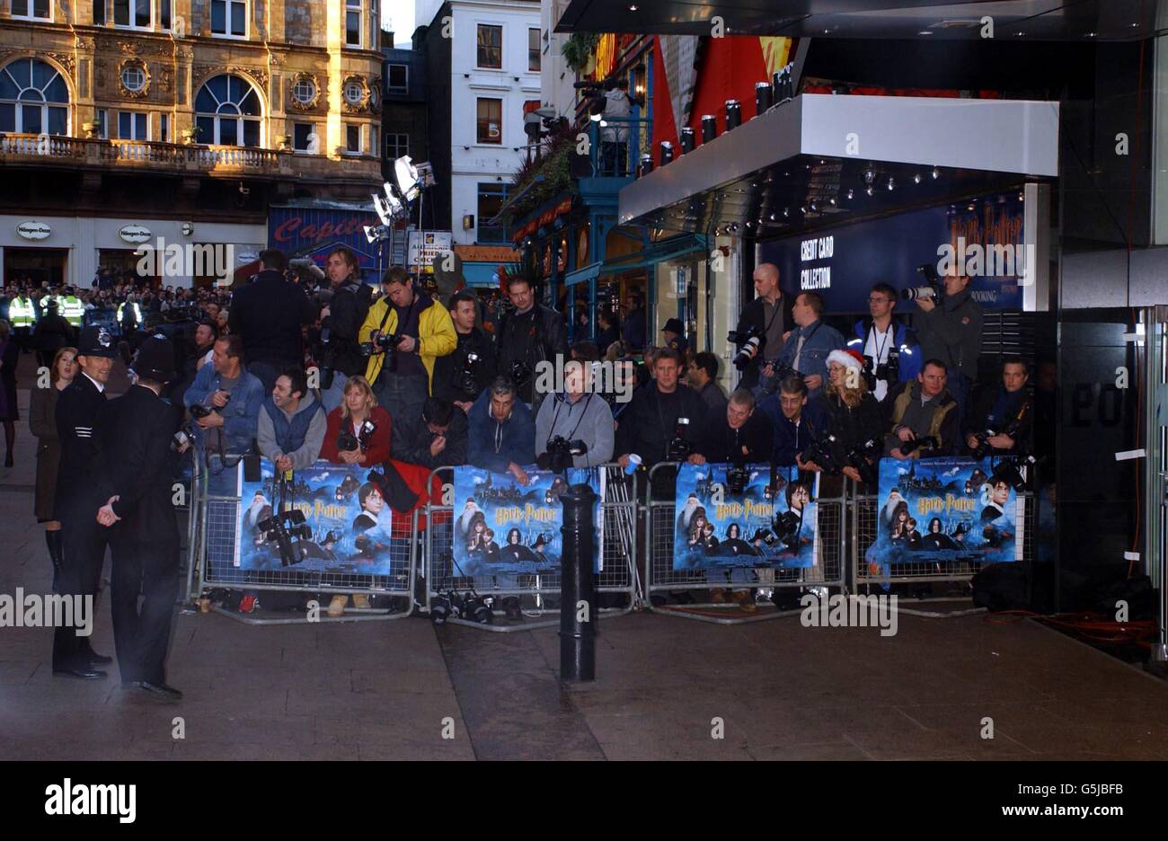 Photographers wait for the world premiere of 'Harry Potter and the Philosopher's Stone at the Odeon Leicester Square in London. Stock Photo