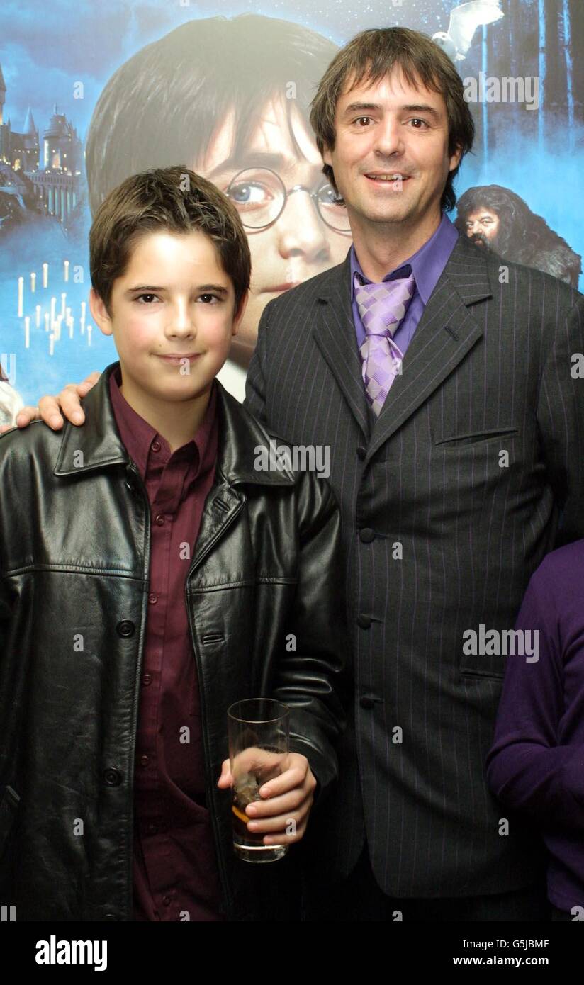 Actor Neil Morrisey and his son Sam arrive for a Harry Potter celebrity screening pre-party in aid of the National Council of One Parent Families, at the Kensington Roof Gardens in London. Stock Photo