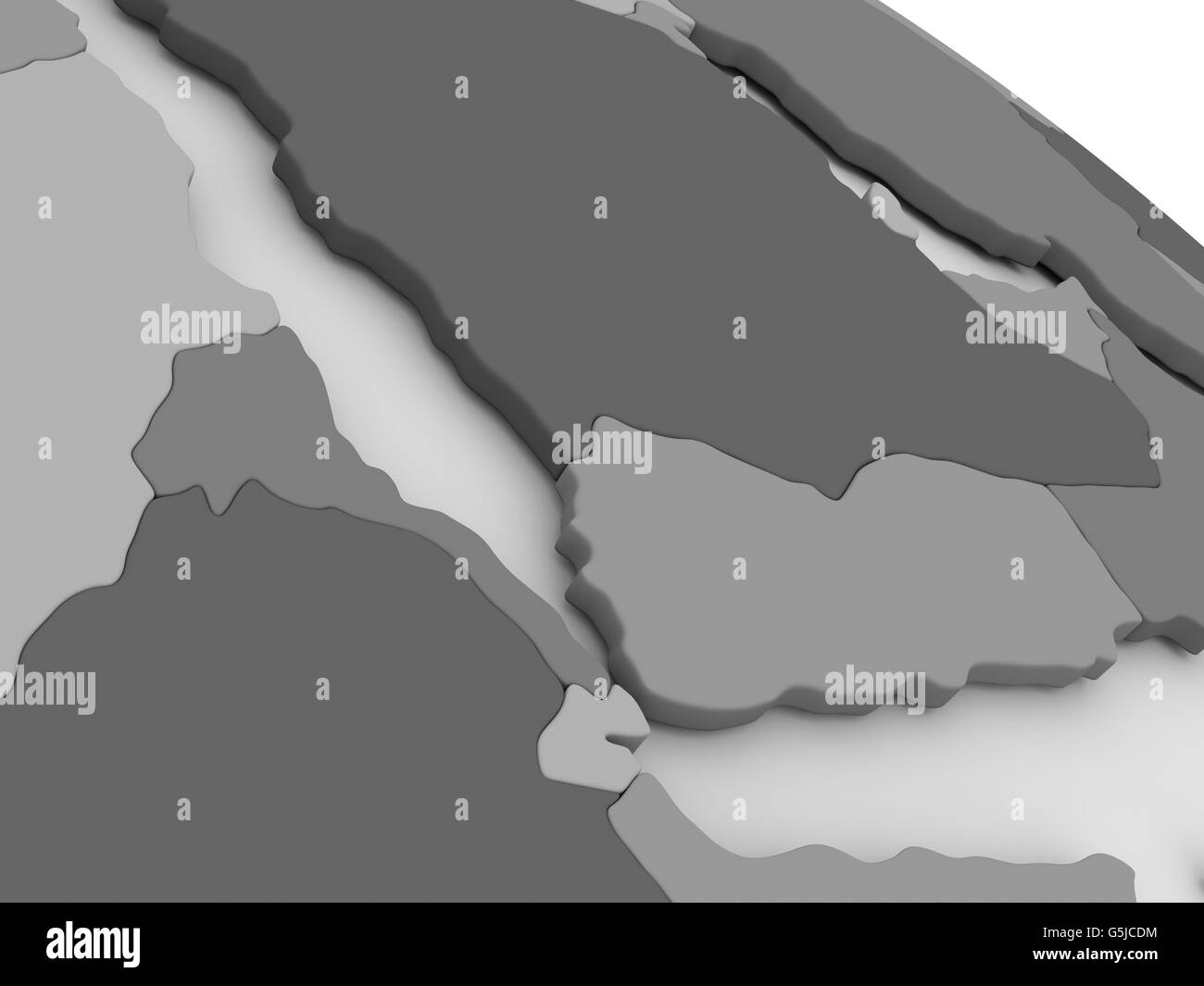 Map of Yemen, Eritrea and Djibouti on grey model of Earth. 3D illustration Stock Photo