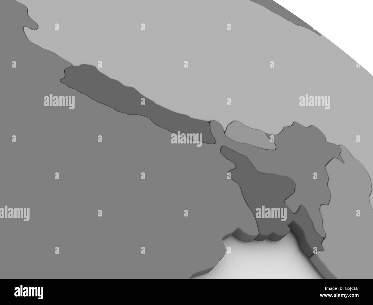 Map of Nepal and Bhutan on grey model of Earth. 3D illustration Stock Photo