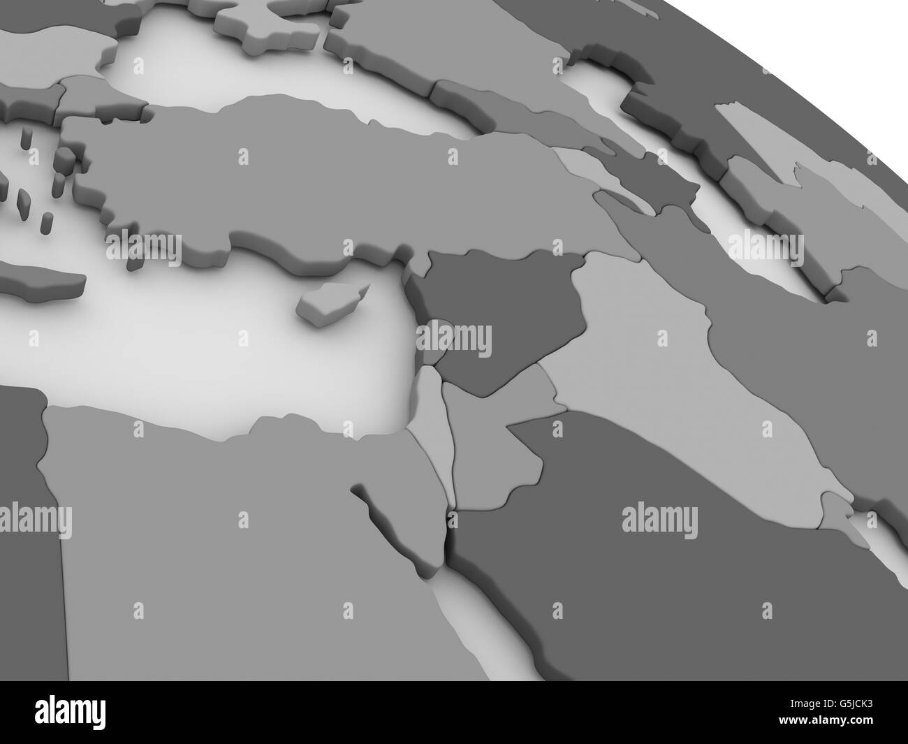 Map of Middle East on grey model of Earth. 3D illustration Stock Photo