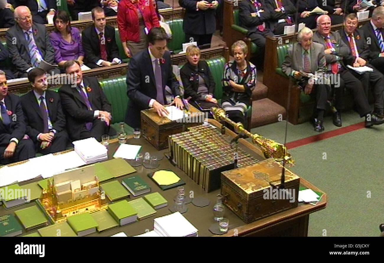 Labour party leader Ed Miliband speaks during Prime Minister's