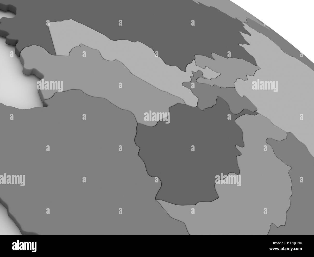 Map of Central Asia on grey model of Earth. 3D illustration Stock Photo