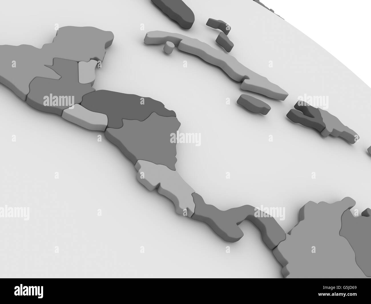 Map of Central America on grey model of Earth. 3D illustration Stock Photo