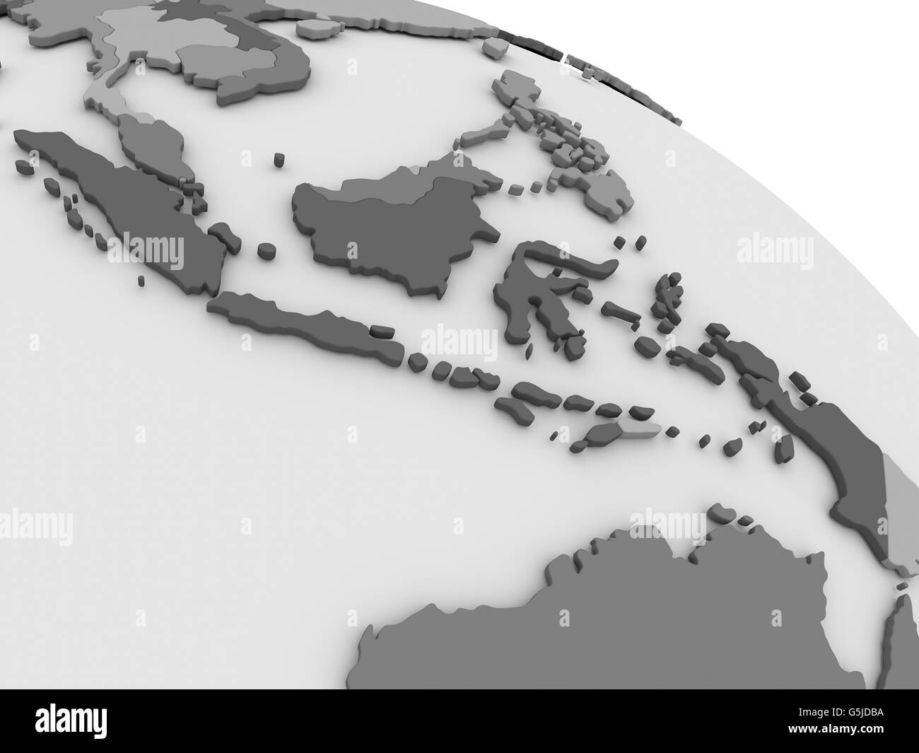 Map of Indonesia on grey model of Earth. 3D illustration Stock Photo