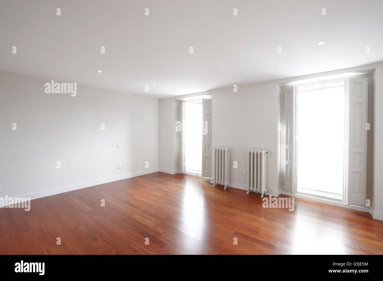 House empty room with classic iron heaters. Horizontal format Stock Photo