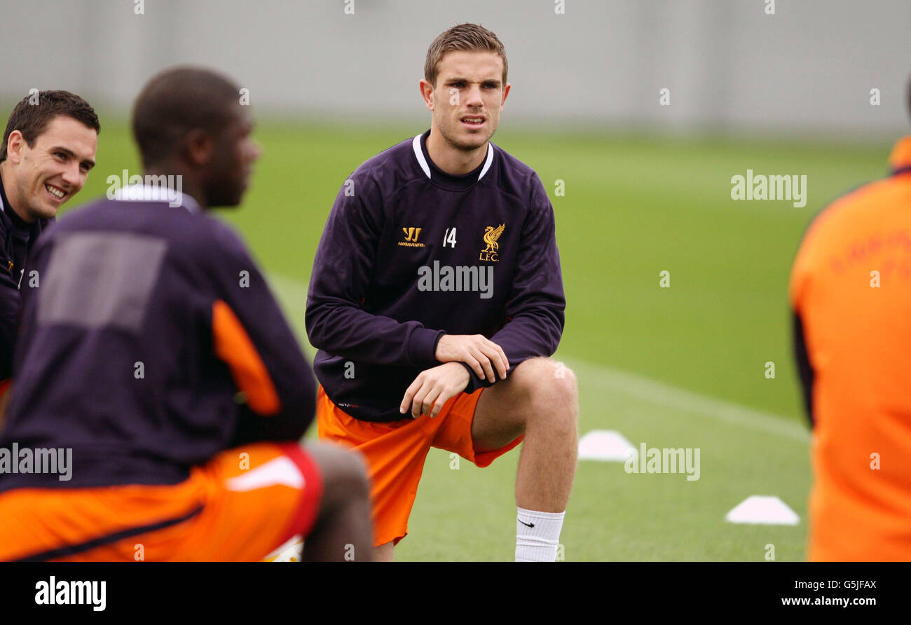 Liverpool's Jordan Henderson during a training session at Melwood Training Ground, Liverpool. Stock Photo