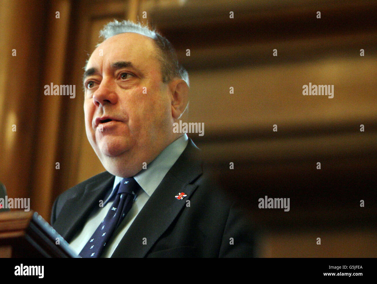 Scottish First Minster Alex Salmond speaks at a church of Scotland conference in Edinburgh on the 2,002 day since he took office. Salmond has become Scotland's longest-serving First Minister. Stock Photo