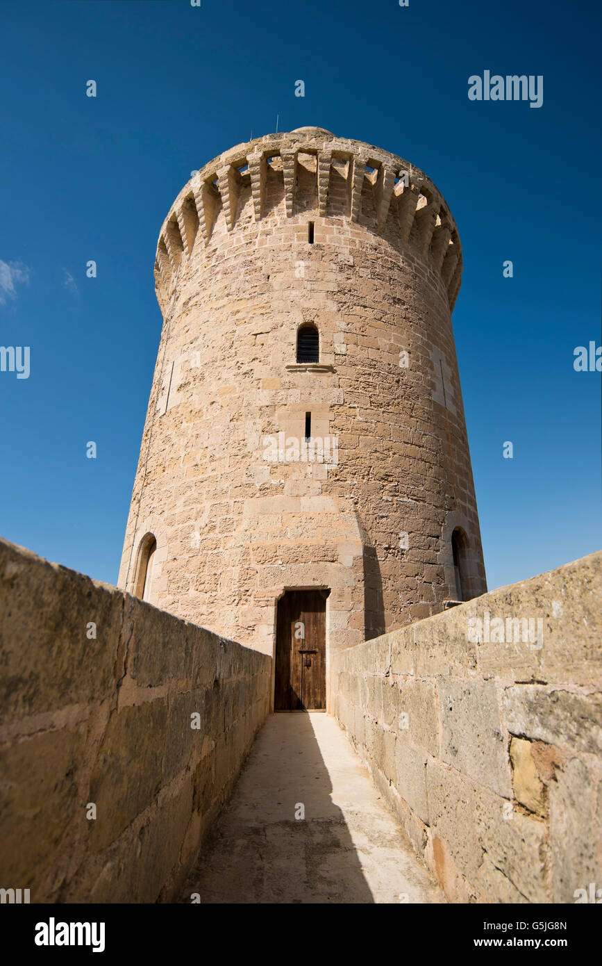 Vertical view of the keep at Bellver Castle in Palma, Majorca. Stock Photo