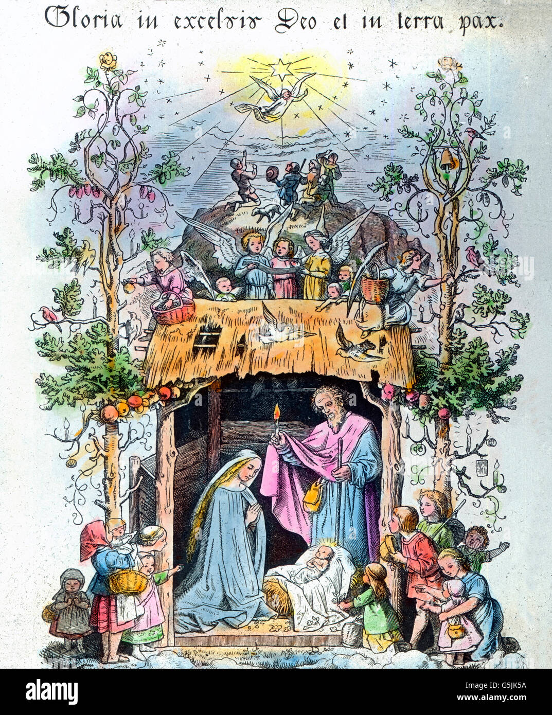 Stich mit der Darstellung der Weihnachtszeit, Deutschland 1920er Jahre 