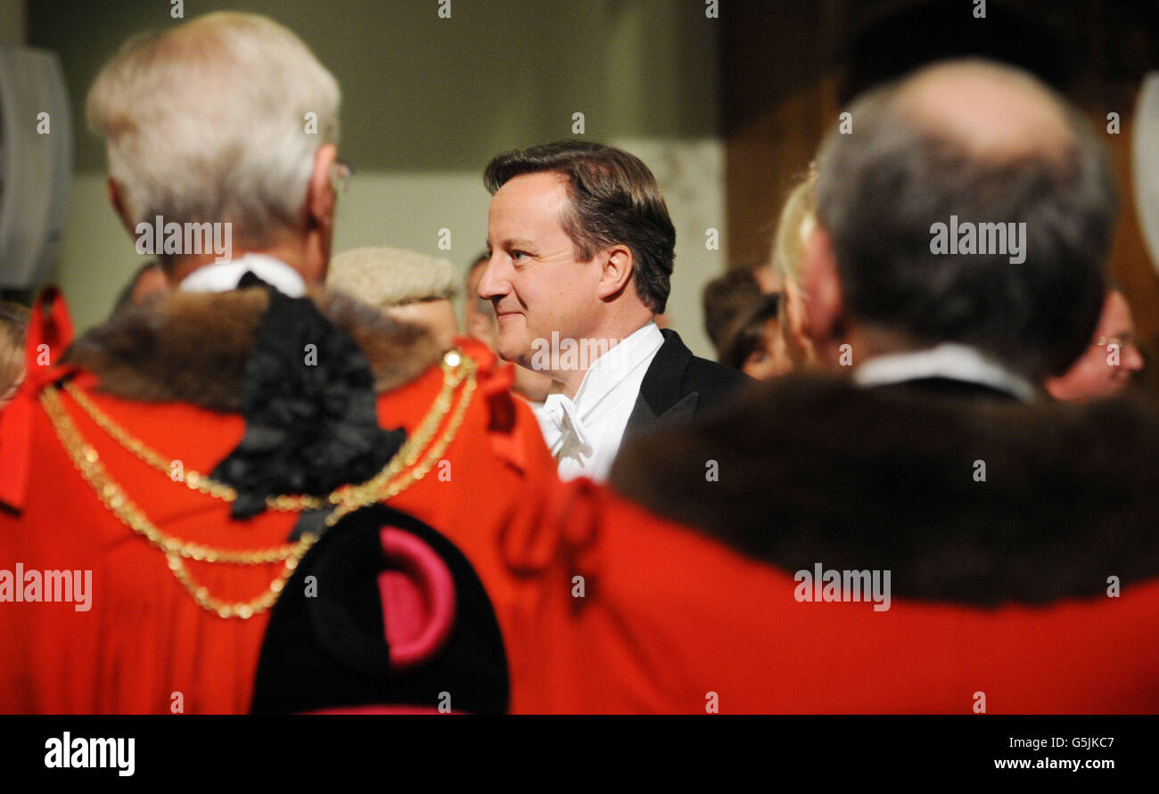 Prime Minister David Cameron processes into the Guildhall in London where he will make a speech at the Lord Mayor's Banquet tonight. Stock Photo