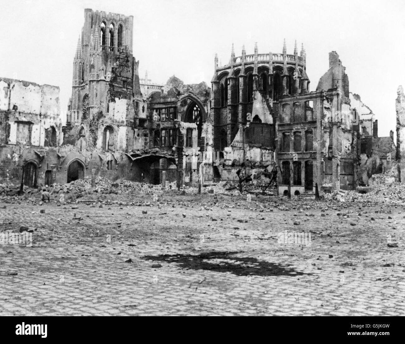 Ruined buldings in Ypres, Belgium. Stock Photo