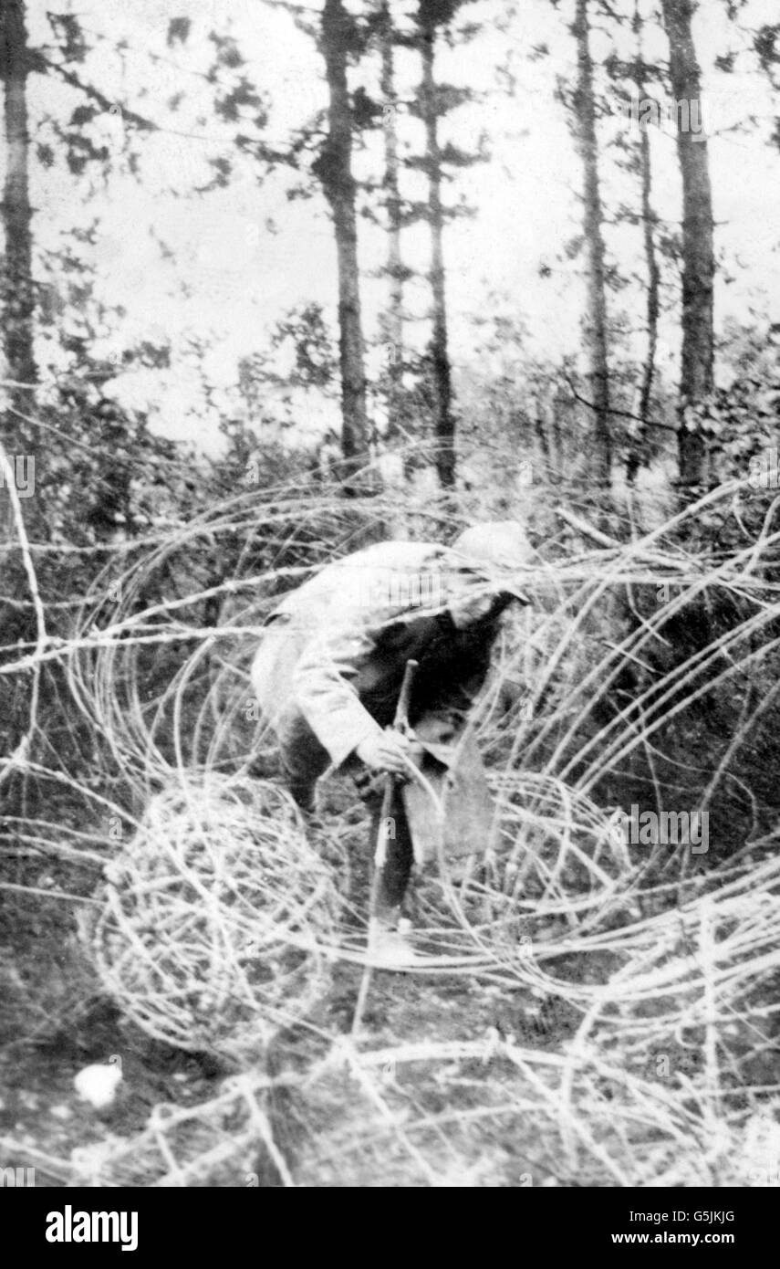 World War One - Barbed wire - Thiaumont Front. Barbed wire at the Thiaumont Front. Stock Photo