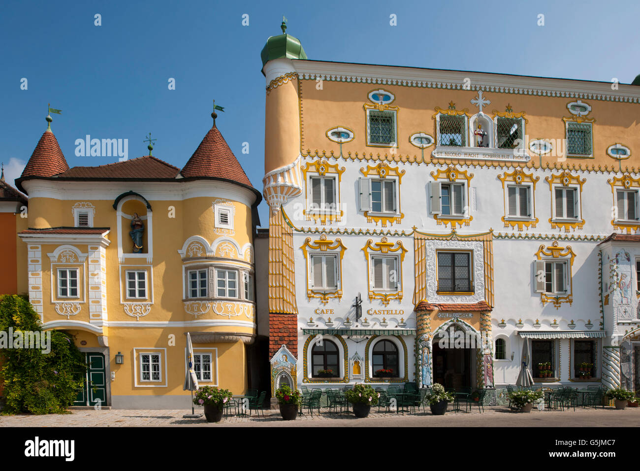 Österreich, Oberösterreich, Mauthausen, Heindlkai 29, Königshoferhaus, das Gebäude besteht aus zwei spätgotischen Häusern, die d Stock Photo