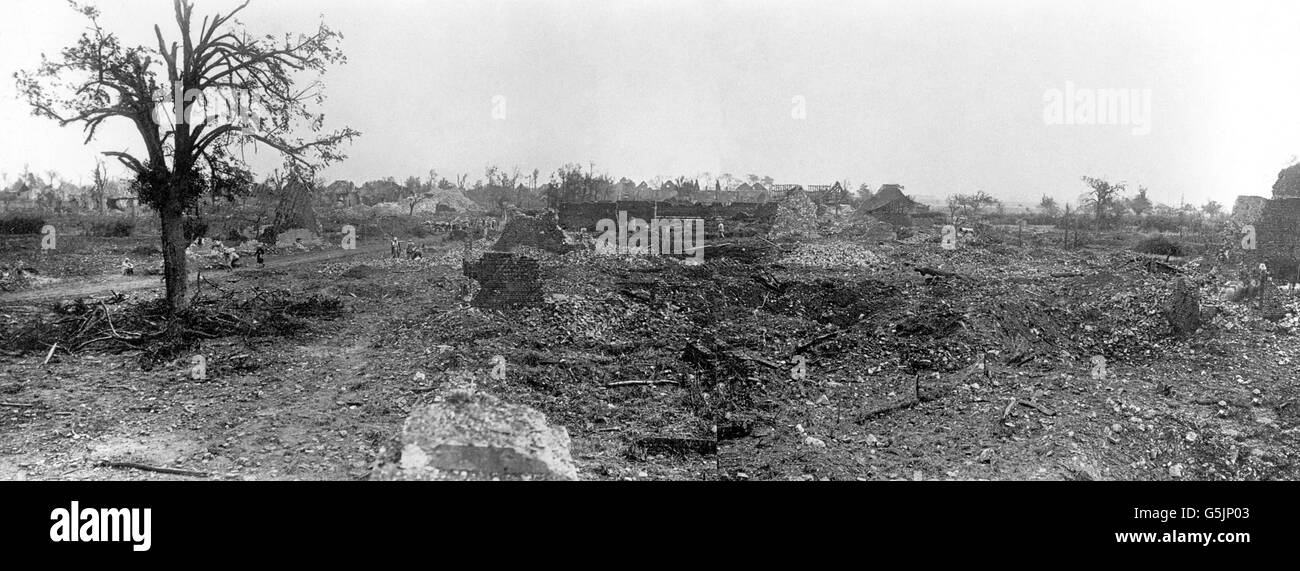 A panoramic view of Dompierre captured by the French army in the Somme region. Stock Photo