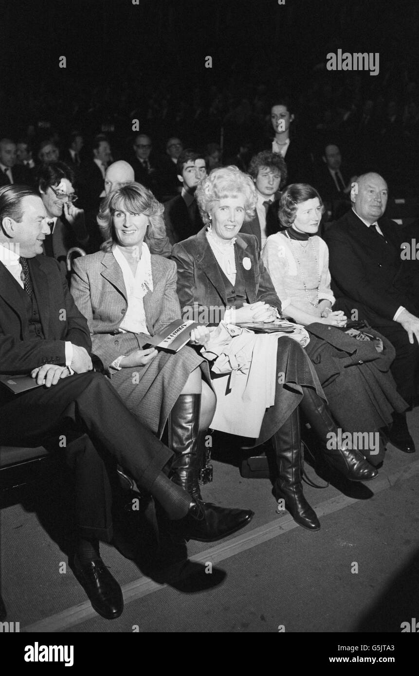 Lady Annabel, left, the wife of millionaire London financier Sir James Goldsmith, with Lady Falkender, the former political secretary of ex-Prime Minister Sir Harold Wilson, attend the Institute of Directors annual convention at the Royal Albert Hall in London. Stock Photo