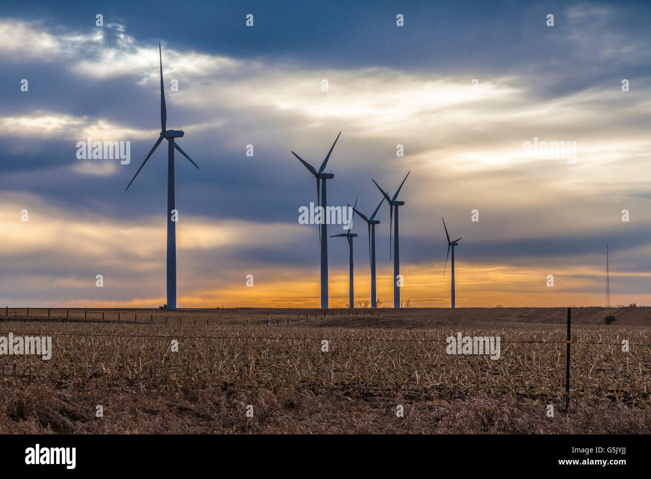Wind turbine generators at wind farm in rural north eastern Nebraska Stock Photo