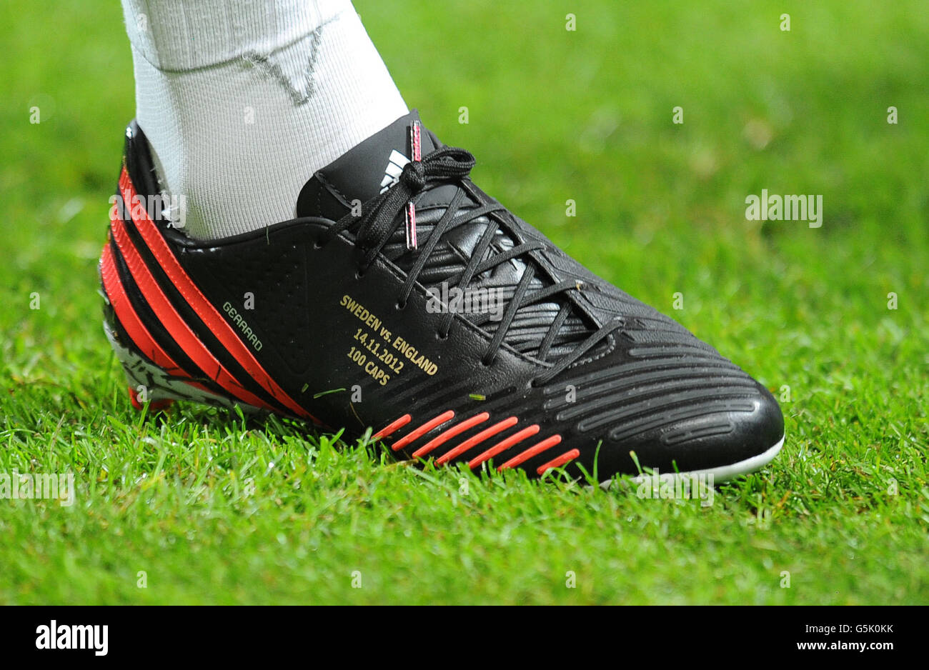 Soccer - International Friendly - Sweden v England - England Training Session and Press Conference - Friends Arena. A view of England's Steven Gerrards boots during the training session at the Friends Arena, Stockholm, Sweden. Stock Photo