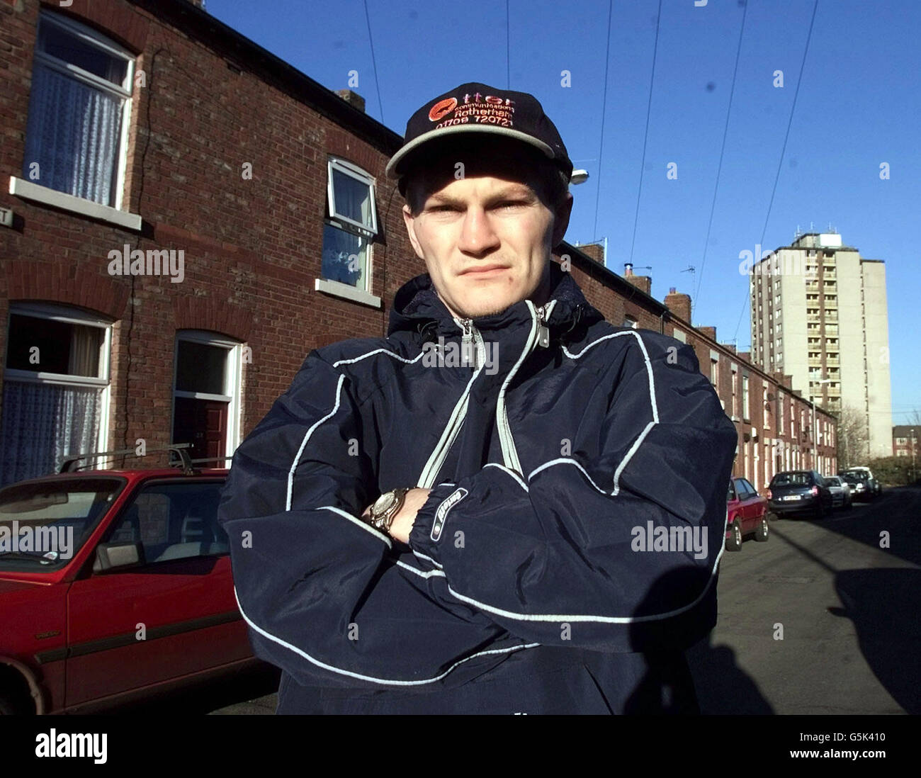 Ricky Hatton ' World WBU boxing light-welterweight champion' on streets of Hyde near Manchester, three days before his title fight with Justin Rowsell at Wembley Conference centre this Saturday 15th of December. Stock Photo