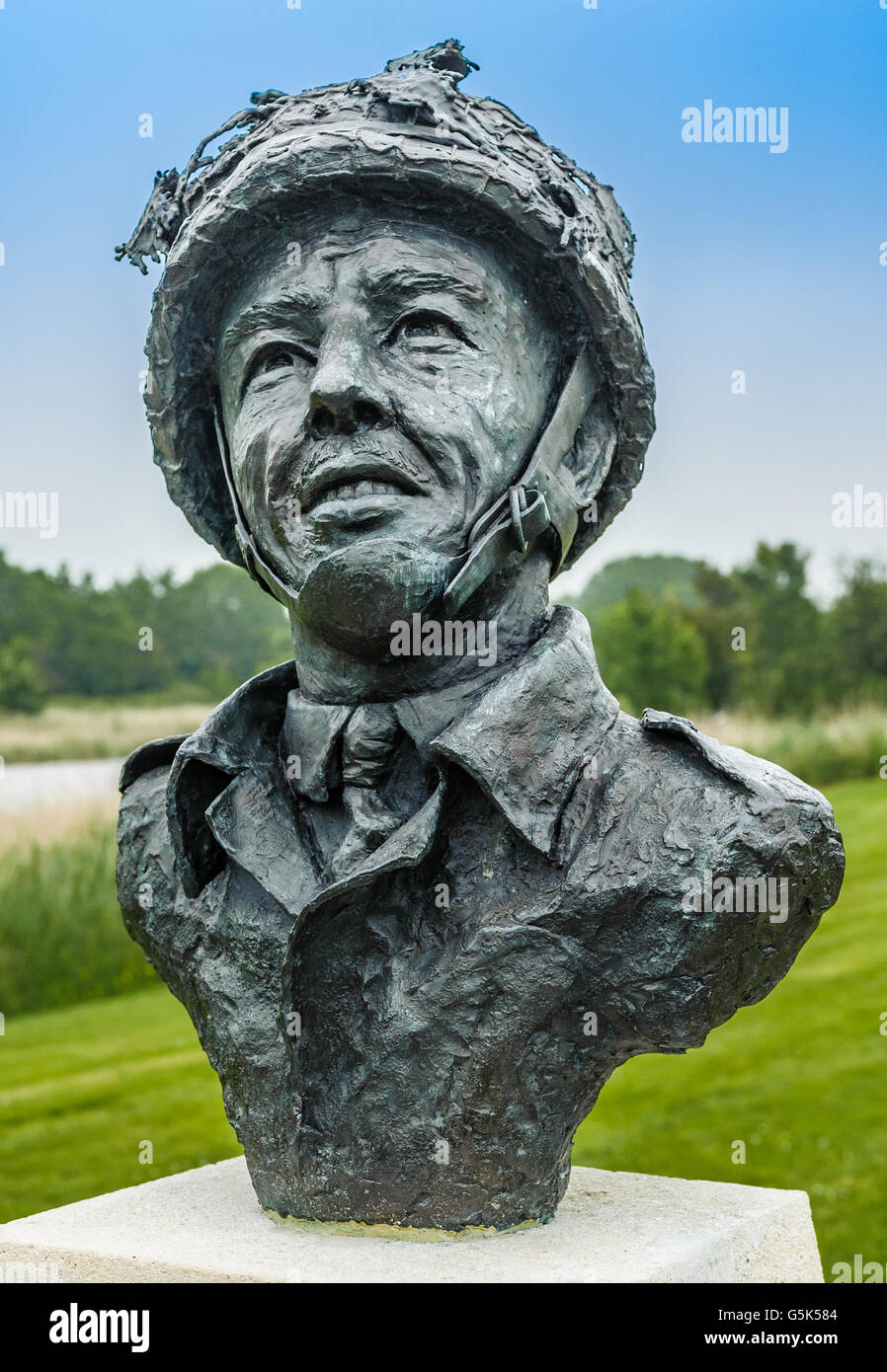 Pegasus Bridge, Benouville, Normandy, France – Memorial to Major John Howard who led the attack on D Day Stock Photo