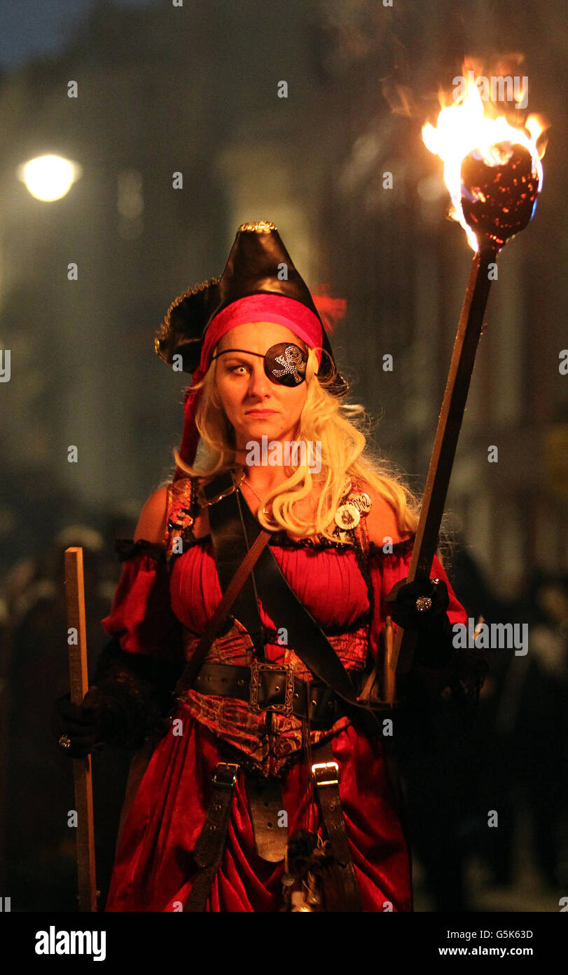 Lewes Bonfire Society's parade through Lewes, in East Sussex, as part ...