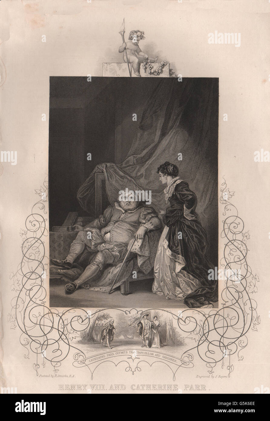 HENRY VIII: with Catherine Parr. Outwitting Chancellor & Gardiner. TALLIS, 1853 Stock Photo